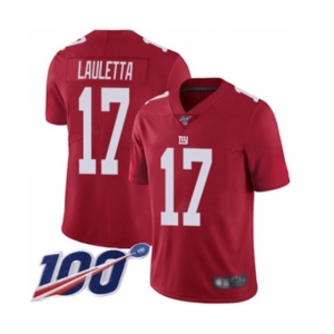 Men's New York Giants #17 Kyle Lauletta Red Limited Red Inverted Legend 100th Season Football Jersey