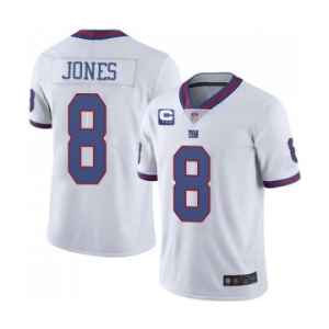 Men's New York Giants 2022 #8 Daniel Jones White With 3-star C Patch Stitched NFL Jersey
