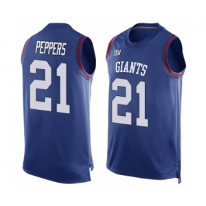 Men's New York Giants #21 Jabrill Peppers Limited Royal Blue Player Name & Number Tank Top Football Jersey