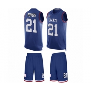 Men's New York Giants #21 Jabrill Peppers Limited Royal Blue Tank Top Suit Football Jersey