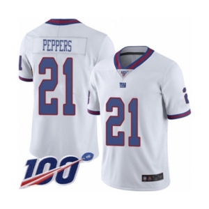 Men's New York Giants #21 Jabrill Peppers Limited White Rush Vapor Untouchable 100th Season Football Jersey