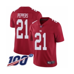 Men's New York Giants #21 Jabrill Peppers Red Limited Red Inverted Legend 100th Season Football Jersey