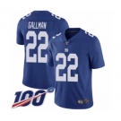 Men's New York Giants #22 Wayne Gallman Royal Blue Team Color Vapor Untouchable Limited Player 100th Season Football Jersey