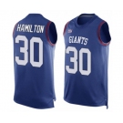 Men's New York Giants #30 Antonio Hamilton Limited Royal Blue Player Name & Number Tank Top Football Jersey