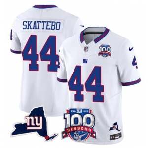 Men's New York Giants #44 Cam Skattebo White 2025 Draft F.U.S.E. 100th Season & State Patch Vapor Limited Football Stitched Jersey