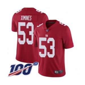 Men's New York Giants #53 Oshane Ximines Red Limited Red Inverted Legend 100th Season Football Jersey