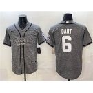 Men's New York Giants #6 Jaxson Dart Gray With Patch Cool Base Stitched Baseball Jersey