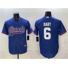 Men's New York Giants #6 Jaxson Dart Royal Pinstripe With Patch Cool Base Stitched Baseball Jersey