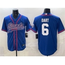 Men's New York Giants #6 Jaxson Dart Royal With Patch Cool Base Stitched Baseball Jersey