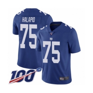 Men's New York Giants #75 Jon Halapio Royal Blue Team Color Vapor Untouchable Limited Player 100th Season Football Jersey