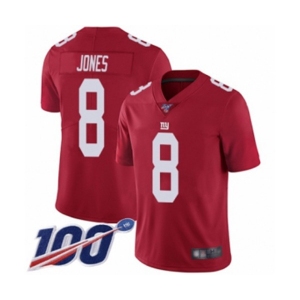 Men's New York Giants #8 Daniel Jones Red Limited Red Inverted Legend 100th Season Football Jersey