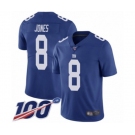 Men's New York Giants #8 Daniel Jones Royal Blue Team Color Vapor Untouchable Limited Player 100th Season Football Jersey