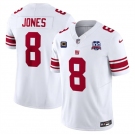 Men's New York Giants #8 Daniel Jones White 2024 F.U.S.E. With 4-Star C Patch And 100TH Season Patch Vapor Untouchable Limited Stitched Jersey