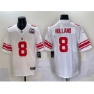 Men's New York Giants #8 Jevon Holland White 2025 With 100th Season Patch Vapor Untouchable Limited Stitched Jersey