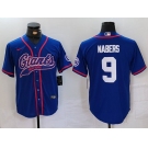 Men's New York Giants #9 Malik Nabers Royal With Patch Cool Base Stitched Baseball Jersey