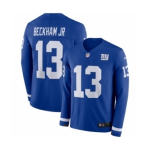 Men's Nike New York Giants #13 Odell Beckham Jr Limited Royal Blue Therma Long Sleeve NFL Jersey