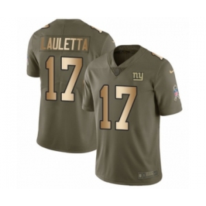 Men's Nike New York Giants #17 Kyle Lauletta Limited Olive Gold 2017 Salute to Service NFL Jersey