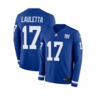 Men's Nike New York Giants #17 Kyle Lauletta Limited Royal Blue Therma Long Sleeve NFL Jersey