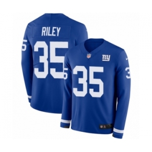 Men's Nike New York Giants #35 Curtis Riley Limited Royal Blue Therma Long Sleeve NFL Jersey