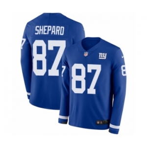 Men's Nike New York Giants #87 Sterling Shepard Limited Royal Blue Therma Long Sleeve NFL Jersey