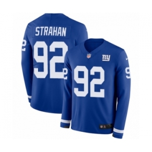 Men's Nike New York Giants #92 Michael Strahan Limited Royal Blue Therma Long Sleeve NFL Jersey