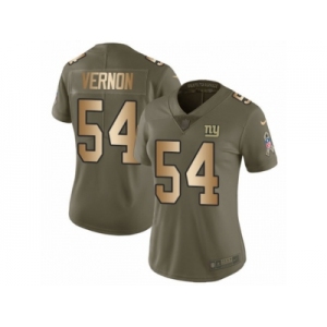 Women Nike New York Giants #54 Olivier Vernon Limited Olive Gold 2017 Salute to Service NFL Jersey