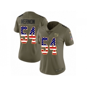 Women Nike New York Giants #54 Olivier Vernon Limited Olive USA Flag 2017 Salute to Service NFL Jersey