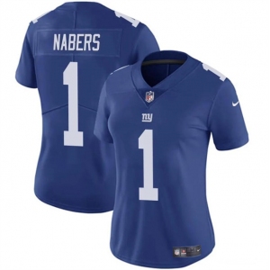 Women's New York Giants #1 Malik Nabers Blue Vapor Stitched Jersey