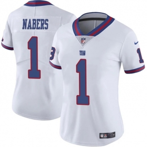 Women's New York Giants #1 Malik Nabers White Color Rush Stitched Jersey