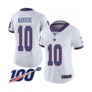 Women's New York Giants #10 Eli Manning Limited White Rush Vapor Untouchable 100th Season Football Jersey