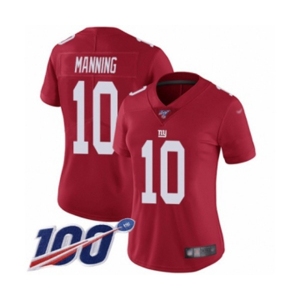 Women's New York Giants #10 Eli Manning Red Limited Red Inverted Legend 100th Season Football Jersey