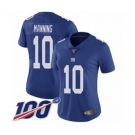 Women's New York Giants #10 Eli Manning Royal Blue Team Color Vapor Untouchable Limited Player 100th Season Football Jersey