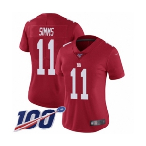Women's New York Giants #11 Phil Simms Red Limited Red Inverted Legend 100th Season Football Jersey