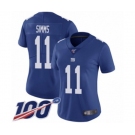 Women's New York Giants #11 Phil Simms Royal Blue Team Color Vapor Untouchable Limited Player 100th Season Football Jersey