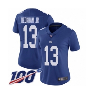 Women's New York Giants #13 Odell Beckham Jr Royal Blue Team Color Vapor Untouchable Limited Player 100th Season Football Jersey