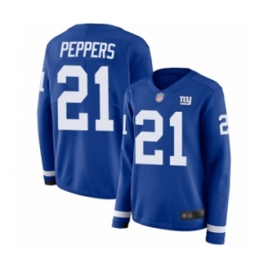 Women's New York Giants #21 Jabrill Peppers Limited Royal Blue Therma Long Sleeve Football Jersey