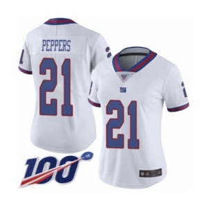 Women's New York Giants #21 Jabrill Peppers Limited White Rush Vapor Untouchable 100th Season Football Jersey