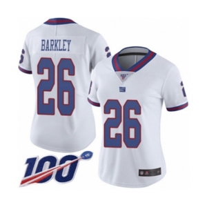 Women's New York Giants #26 Saquon Barkley Limited White Rush Vapor Untouchable 100th Season Football Jersey