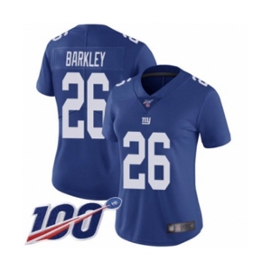 Women's New York Giants #26 Saquon Barkley Royal Blue Team Color Vapor Untouchable Limited Player 100th Season Football Jersey