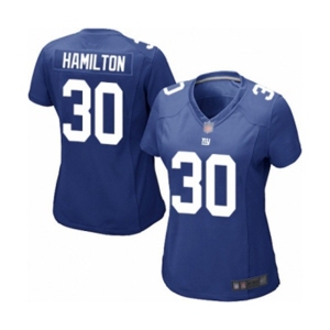 Women's New York Giants #30 Antonio Hamilton Game Royal Blue Team Color Football Jersey