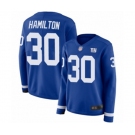 Women's New York Giants #30 Antonio Hamilton Limited Royal Blue Therma Long Sleeve Football Jersey