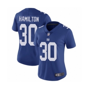 Women's New York Giants #30 Antonio Hamilton Royal Blue Team Color Vapor Untouchable Limited Player Football Jersey