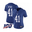 Women's New York Giants #41 Antoine Bethea Royal Blue Team Color Vapor Untouchable Limited Player 100th Season Football Jersey