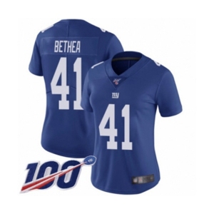 Women's New York Giants #41 Antoine Bethea Royal Blue Team Color Vapor Untouchable Limited Player 100th Season Football Jersey