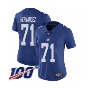 Women's New York Giants #71 Will Hernandez Royal Blue Team Color Vapor Untouchable Limited Player 100th Season Football Jersey