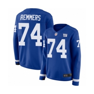 Women's New York Giants #74 Mike Remmers Limited Royal Blue Therma Long Sleeve Football Jersey