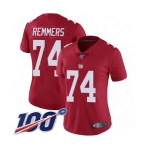 Women's New York Giants #74 Mike Remmers Red Limited Red Inverted Legend 100th Season Football Jersey