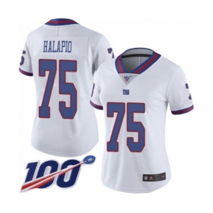 Women's New York Giants #75 Jon Halapio Limited White Rush Vapor Untouchable 100th Season Football Jersey