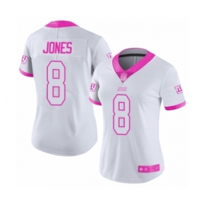 Women's New York Giants #8 Daniel Jones Limited White Pink Rush Fashion Football Jersey