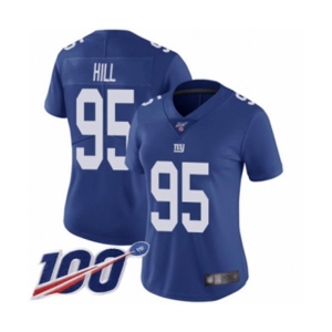 Women's New York Giants #95 B.J. Hill Royal Blue Team Color Vapor Untouchable Limited Player 100th Season Football Jersey